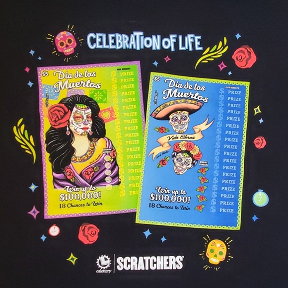 CA Lottery 'Dia De Los Muertos' black short sleeve graphic tee UNISEX NWOT  2XL - Picture 2 of 8